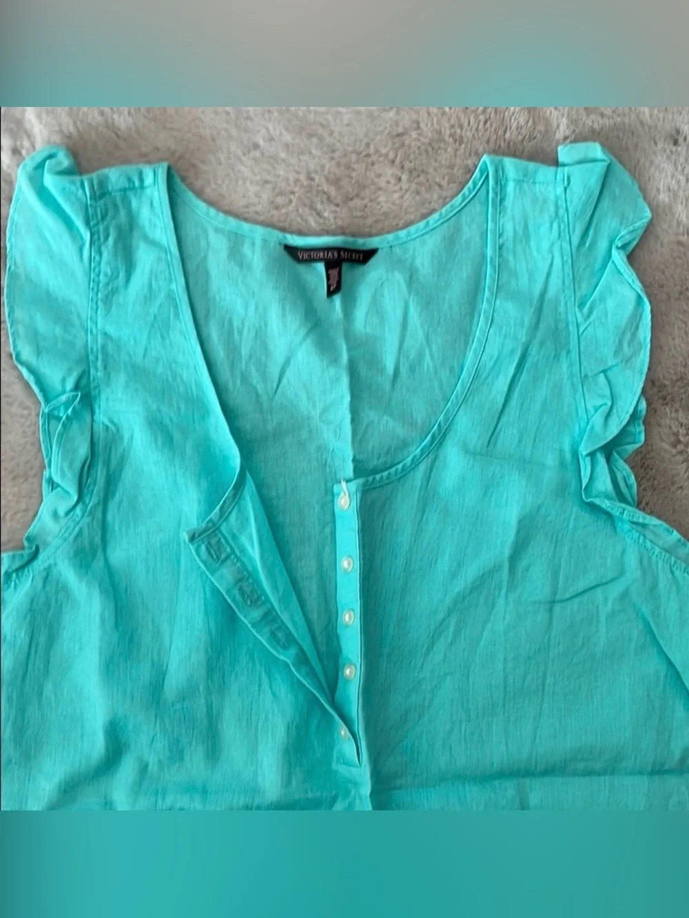 Victoria's Secret Turquoise Linen Blend Ruffle Romper Y2K Small